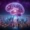 Illuminated Mind Over City, Glowing Neural Network, Futuristic Urban Brain Concept