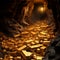 Illuminated Mine Tunnel with Scattered Gold Bars