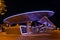 illuminated modern central bus station in Halle at night