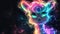 Illuminated neon alpaca with sparkling eyes and vibrant swirls on a cosmic background.