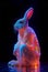 Illuminated Neon Rabbit in the Dark backdrop