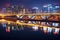 illuminated night cityscape featuring bridges