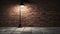 Illuminated old fashioned brick wall with modern electric lamps indoors generated by AI