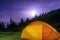 Illuminated orange camping tent