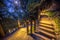 Illuminated outdoor Stairway under moonlight