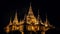 Illuminated pagoda, majestic sculpture, vibrant city skyline generated by AI