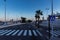 Illuminated pedestrian crossing, designed so that the edges of the white stripes are illuminated when people pass