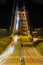 Illuminated Pont de Normandy by night, French bridge over Seine