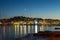 Illuminated Primosten town by night, Croatia, on the Adriatic sea