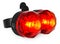 Illuminated rear bike lamp, plastic in a red color.