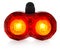 Illuminated rear bike lamp, plastic in a red color.