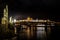 Illuminated Saint Vitus Cathedral, Hradcany Castle And River Moldova In The Night In Prague In The Czech Republic