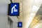 Illuminated signboard for diaper changing rooms and disabled toilet in international airport with copy space for text.