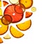 Illuminated slices of citrus fruits on white background