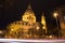 The illuminated St Stephens Basilica with traffic light trails i