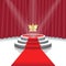 Illuminated stage podium with crown, red carpet and curtain background for award ceremony, Vector illustration