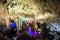 Illuminated Stalactites and stalagmites in Ngilgi cave in Yallingup