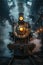 Illuminated Steam Locomotive Ready for Night Journey