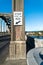 Illuminated stop sign on the northbound direction of the Siuslaw River Bridge in Florence, Oregon, USA