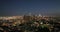 Illuminated streets downtown Los Angeles skyline at twilight dusk night. Aerial view. Los Angeles at Dusk. Aerial view