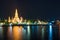 Illuminated temple of Dawn or Wat Arun in Bangkok at night