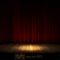 Illuminated theater stage with a red curtain. Highly realistic