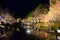 Illuminated trees along the pond in Nabana no Sata in Nagoya in Japan