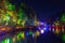 Illuminated trees and lake, Pukekura Park, New Plymouth, New Zealand