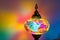 Illuminated Turkish Moroccan handmade stain glass lamp