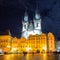 Illuminated Tyn Church in Prague