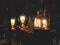 Illuminated Vintage Light Bulbs, Dark Background