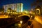 The illuminated Wienflussportal, the scenic Art Nouveau complex over Wienfluss river in Vienna, Austria