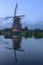Illuminated windmill at Kinderdijk, The Netherlands