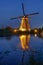 Illuminated windmill at Kinderdijk, The Netherlands