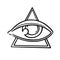 Illuminati eye of free mason secret society. Mystic all seeing third eye in triangle. Vector illustration