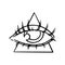 Illuminati eye of free mason secret society. Tarot all seeing third eye in pyramid. Vector illustration