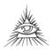 Illuminati eye of free mason secret society. Tarot all seeing third eye in triangle with rays. Vector illustration