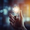 Illuminating Innovation: Hand Holding a Light Bulb, Inspiring Creativity, Technological Development, and Digital Age Generative AI