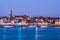 Illumitated city scape of Izola, Slovenia