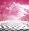 Illusive chess surface with pink trees