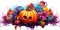 Illusration of Halloween background with terrible pumpkins. transparent background