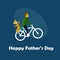 Illusrtration vector graphic of a child riding a bicycle with his father Father`s Day greeting card. Good for who needs a pamphl