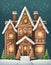 Illustartion of gingerbread Christmas House with peppermint candies. Background, AI Generation