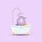 An illustraiton of happy hippo on shower for grooming