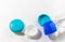 Illustrate blue color contact lens case with bottle of solution