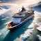 illustrate a drone capturing breathtaking aerial views of an empty cruise ship sailing in the open