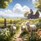 illustrate a peaceful countryside scene with lambs chicks and a rustic easter celebration trend