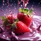 illustrate the sensory delight of a strawberry being dipped into a pool of luscious chocolate trending