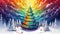 Illustrate a stunning Christmas tree drawing set on a vibrant color table