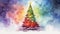 Illustrate a stunning Christmas tree drawing set on a vibrant color table